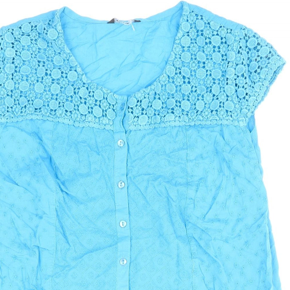 Womens UK Size 10 Roman Blue Basic Button-Up