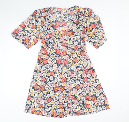 Only Womens Multicoloured Floral Polyester Wrap Dress Size 8 V-Neck Tie