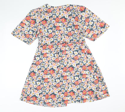 Only Womens Multicoloured Floral Polyester Wrap Dress Size 8 V-Neck Tie