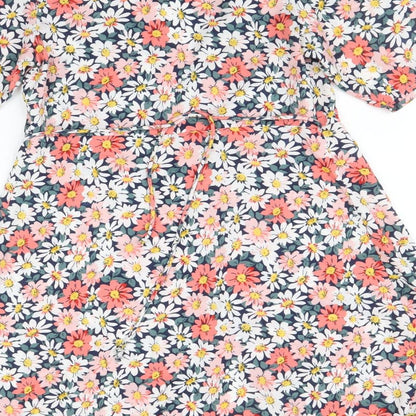 Only Womens Multicoloured Floral Polyester Wrap Dress Size 8 V-Neck Tie