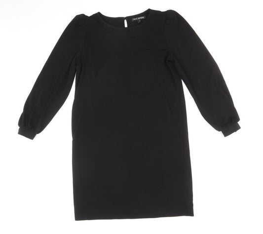 NEXT Womens Black Polyester Sheath Size 10 Boat Neck Button