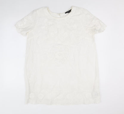 FOREVER 21 Womens Ivory Viscose T-Shirt Dress Size L Boat Neck Button