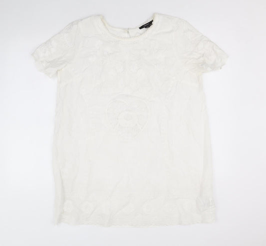 FOREVER 21 Womens Ivory Viscose T-Shirt Dress Size L Boat Neck Button