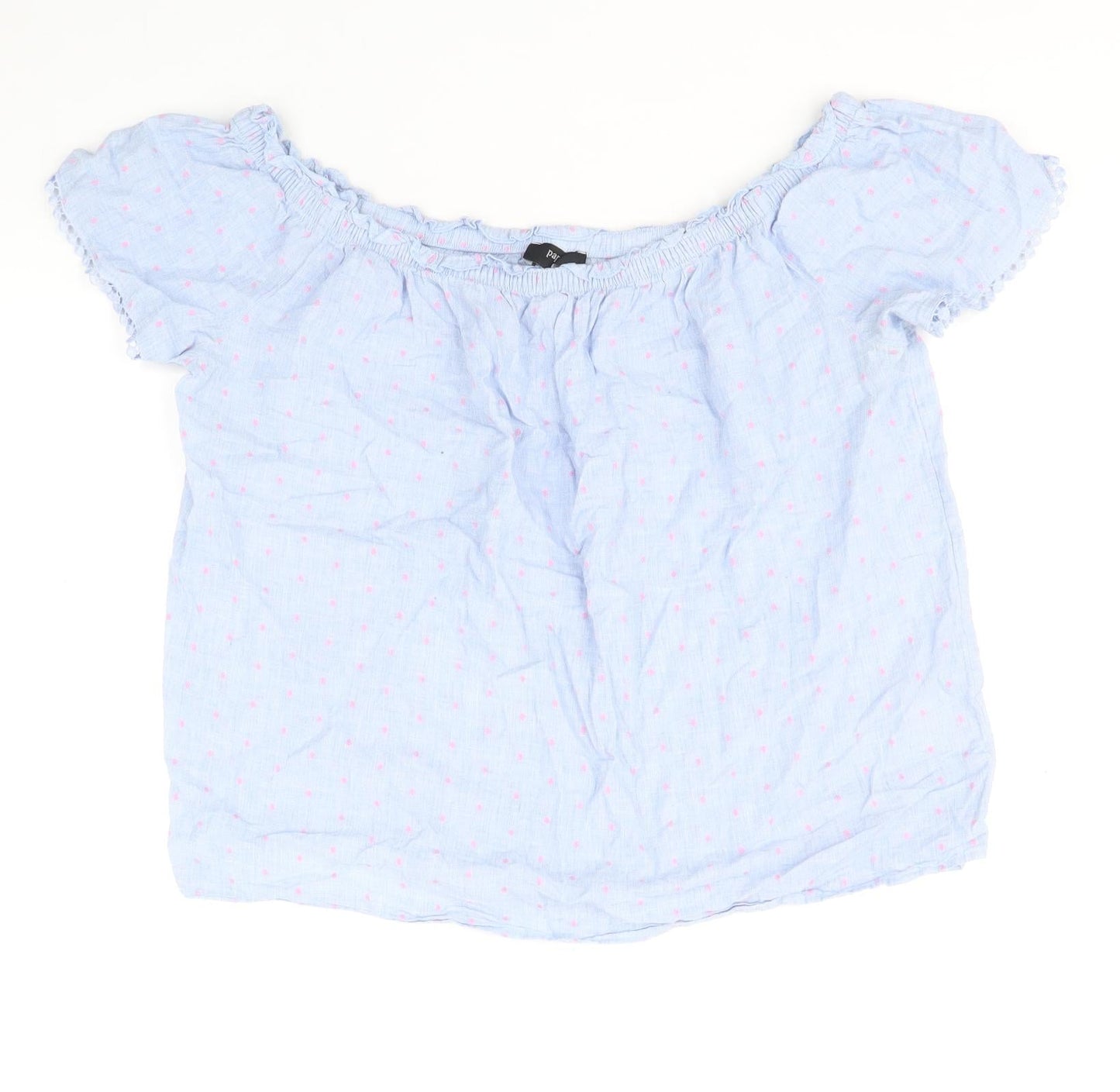 Papaya Womens Blue Polka Dot 100% Cotton Basic Blouse Size 14 Boat Neck