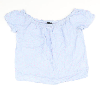 Papaya Womens Blue Polka Dot 100% Cotton Basic Blouse Size 14 Boat Neck