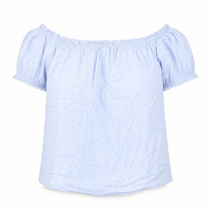 Papaya Womens Blue Polka Dot 100% Cotton Basic Blouse Size 14 Boat Neck