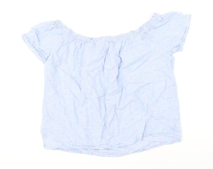 Papaya Womens Blue Polka Dot 100% Cotton Basic Blouse Size 14 Boat Neck