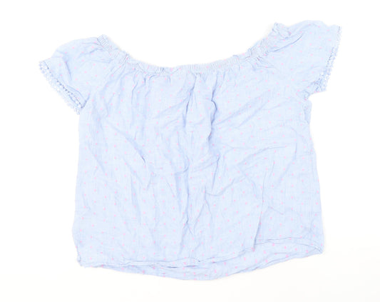 Papaya Womens Blue Polka Dot 100% Cotton Basic Blouse Size 14 Boat Neck