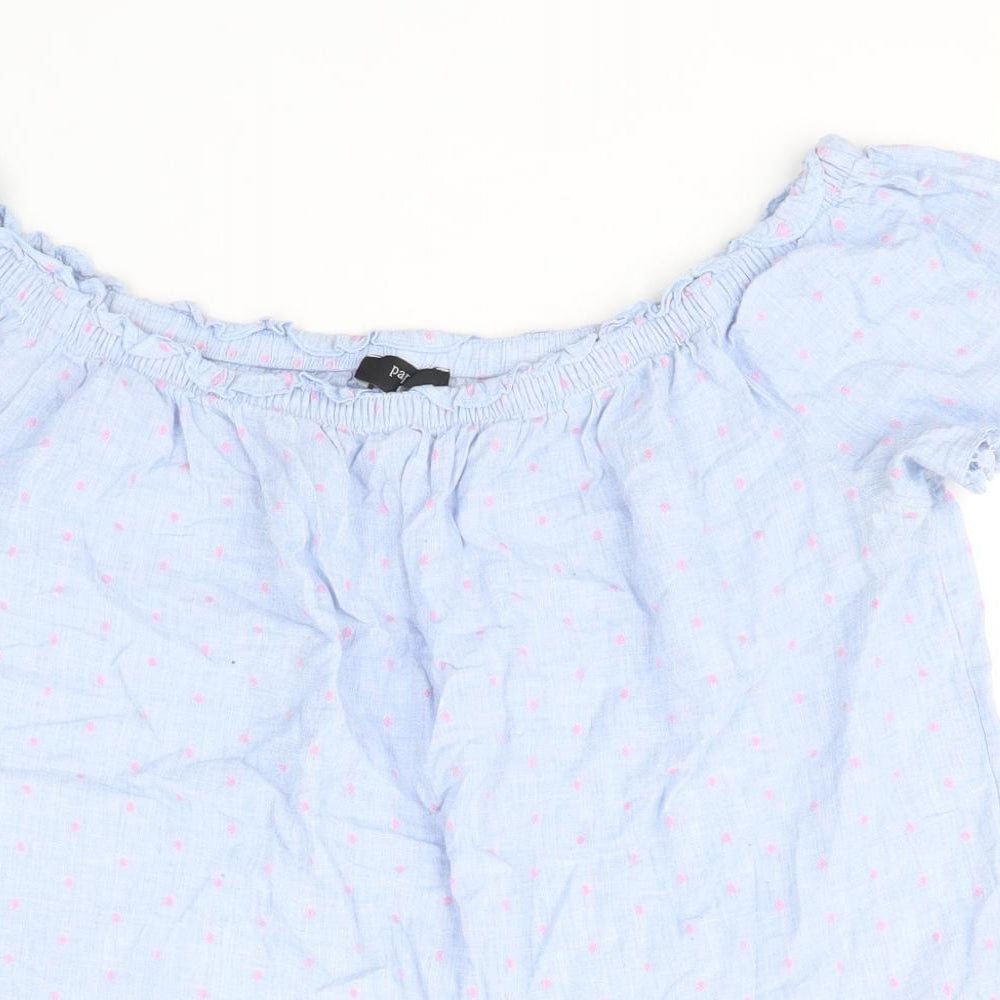 Papaya Womens Blue Polka Dot 100% Cotton Basic Blouse Size 14 Boat Neck