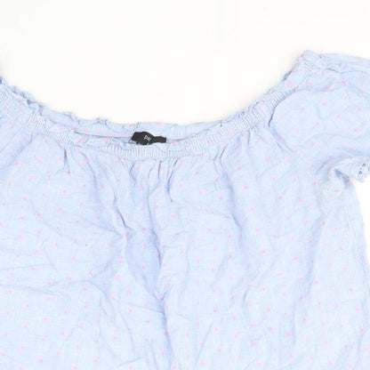Papaya Womens Blue Polka Dot 100% Cotton Basic Blouse Size 14 Boat Neck