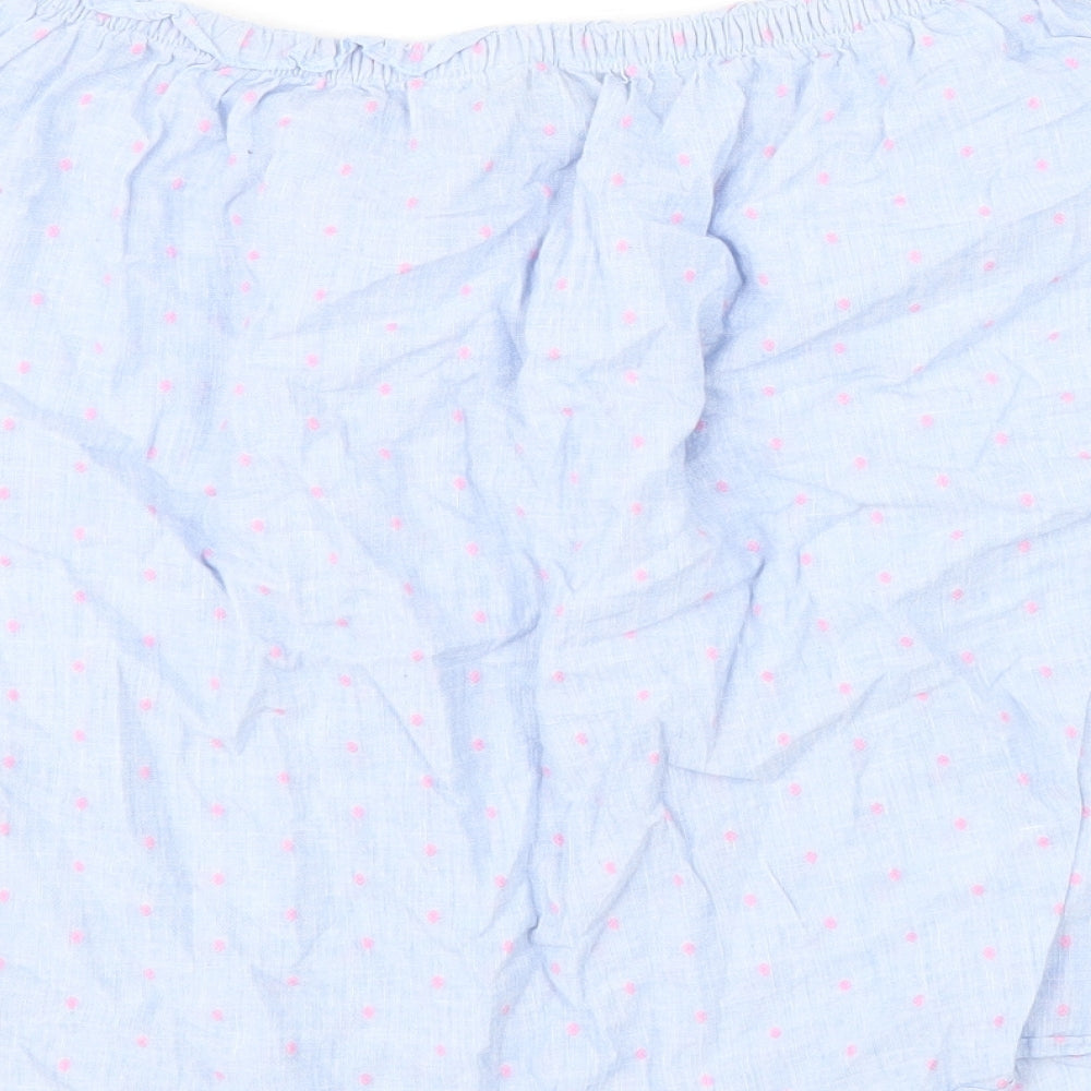 Papaya Womens Blue Polka Dot 100% Cotton Basic Blouse Size 14 Boat Neck