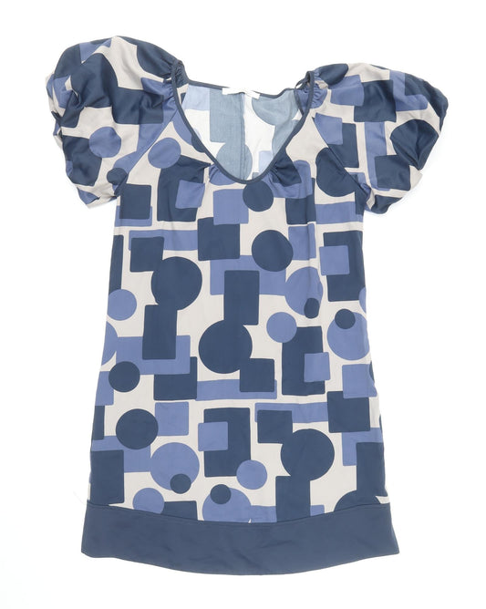 AMARANTO Womens Blue Geometric Polyester Shift Size 12 V-Neck Pullover