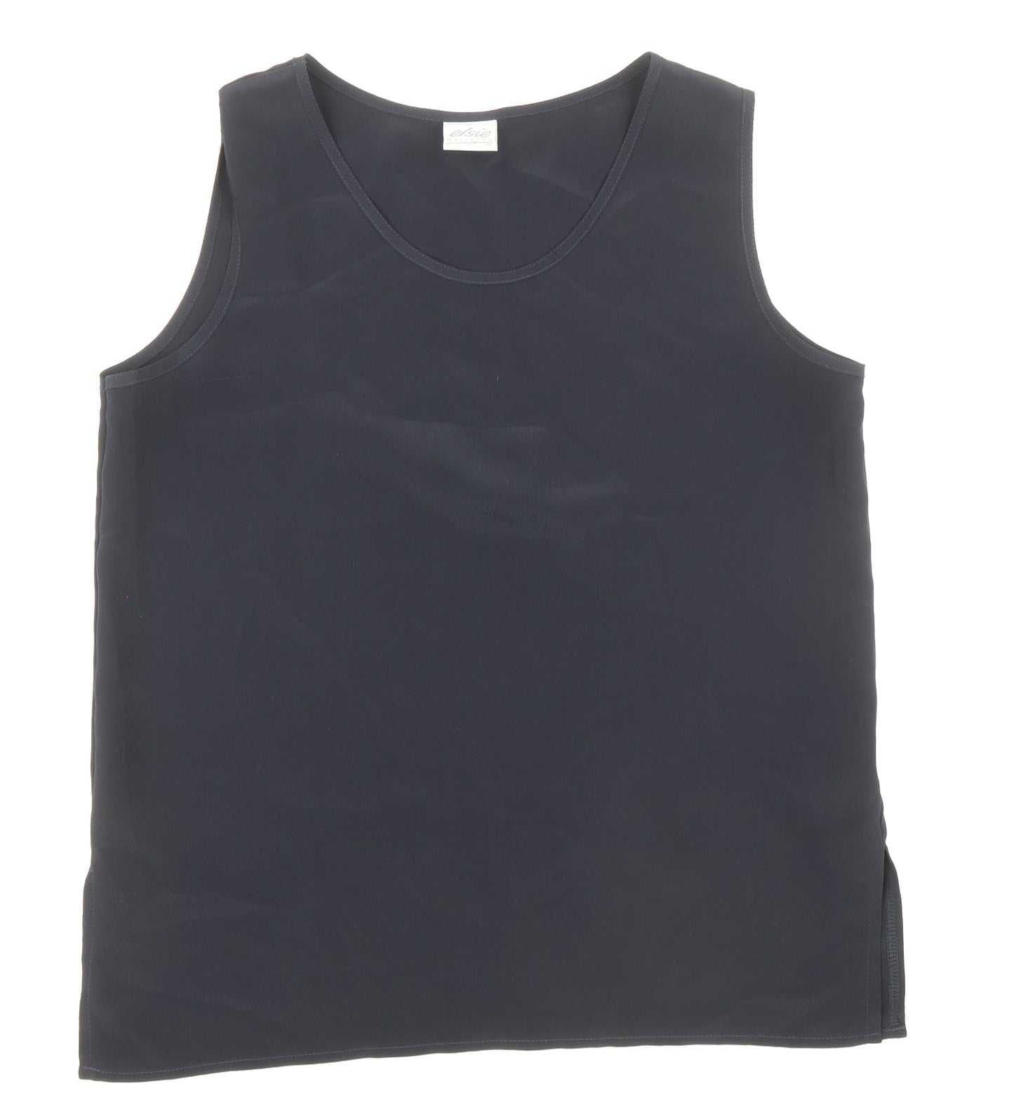 Elsie Womens Blue Polyester Basic Tank Size 10 Round Neck
