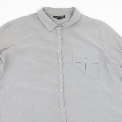 Topshop Womens Grey Viscose Shirt Dress Size 8 Collared Button