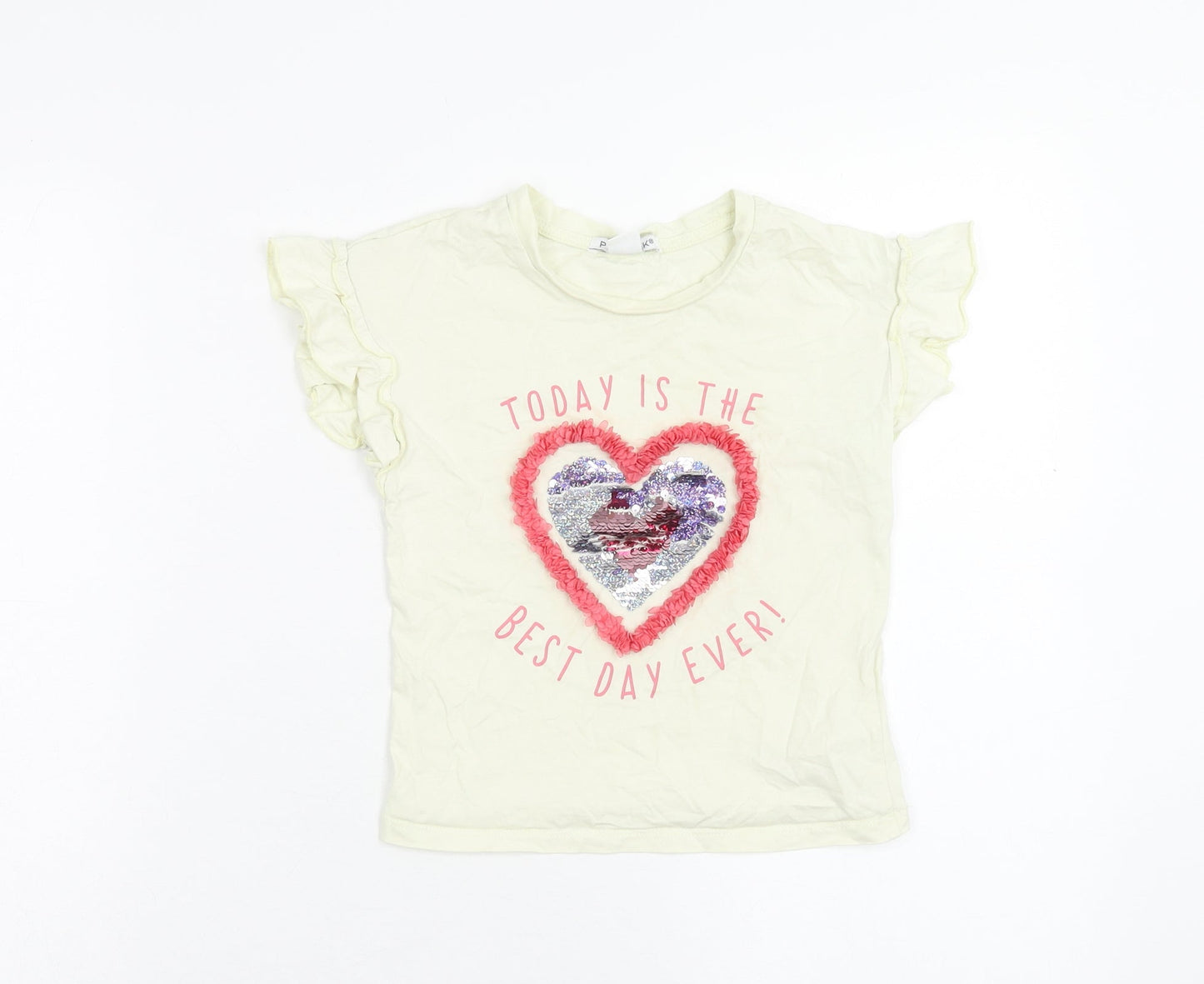 Primark Girls Ivory Cotton Basic T-Shirt Size 3-4 Years Round Neck Pullover - Best Day Ever!