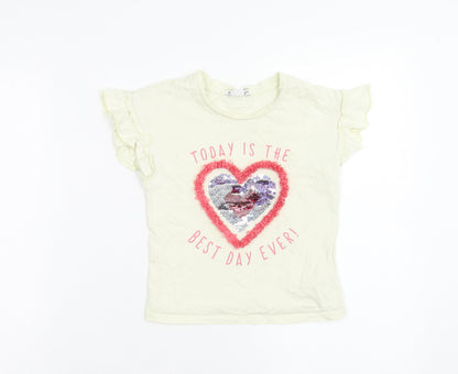 Primark Girls Ivory Cotton Basic T-Shirt Size 3-4 Years Round Neck Pullover - Best Day Ever!