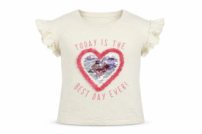 Primark Girls Ivory Cotton Basic T-Shirt Size 3-4 Years Round Neck Pullover - Best Day Ever!