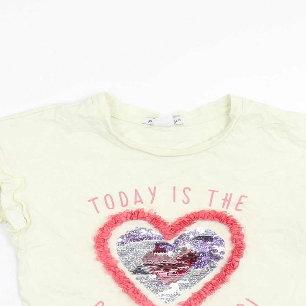 Primark Girls Ivory Cotton Basic T-Shirt Size 3-4 Years Round Neck Pullover - Best Day Ever!