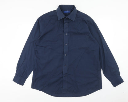 Mens UK Size 16.5 Peter England Blue  Button-Up Long Sleeve Casual Shirt