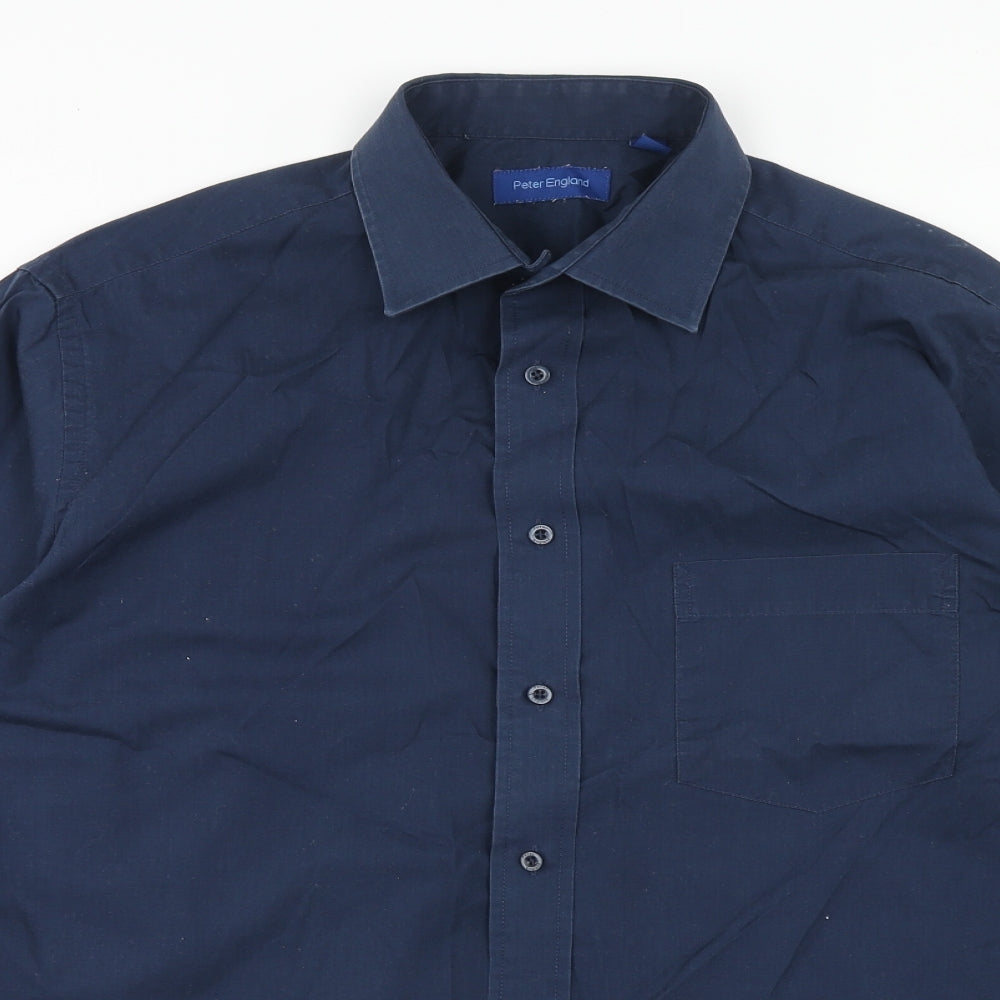 Mens UK Size 16.5 Peter England Blue  Button-Up Long Sleeve Casual Shirt