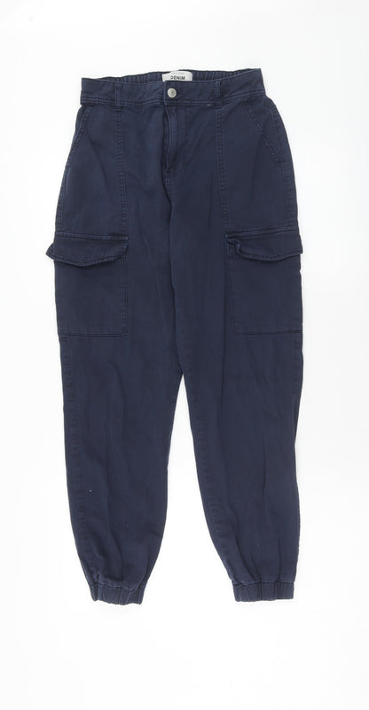 New Look Womens Blue Cotton Tapered Jeans Size 8 Regular Zip