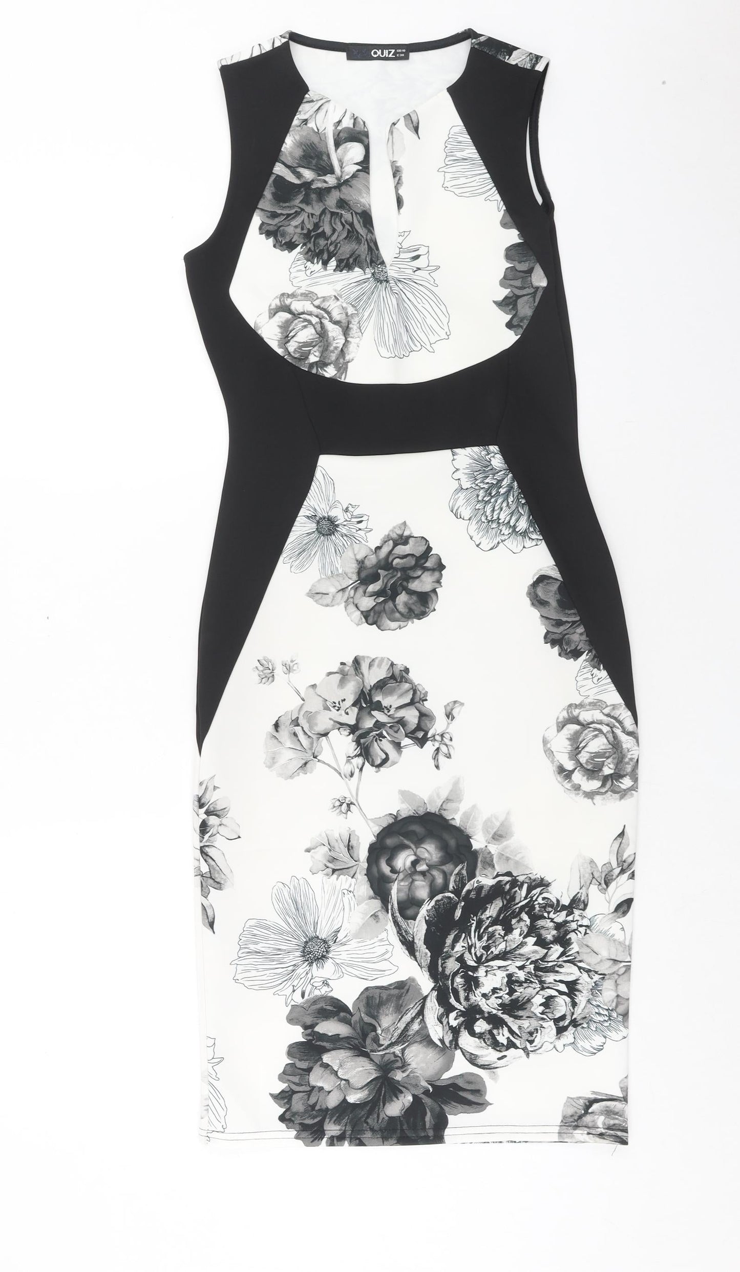 Quiz Womens White Floral Polyester Pencil Dress Size 10 Boat Neck Pullover