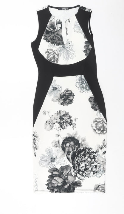 Quiz Womens White Floral Polyester Pencil Dress Size 10 Boat Neck Pullover