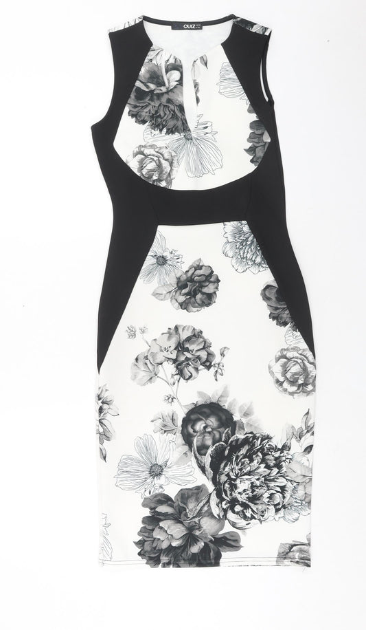 Quiz Womens White Floral Polyester Pencil Dress Size 10 Boat Neck Pullover