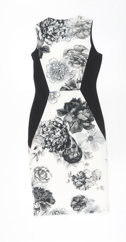 Quiz Womens White Floral Polyester Pencil Dress Size 10 Boat Neck Pullover