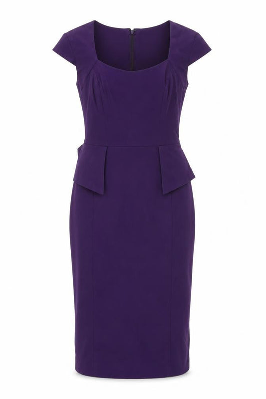 Julian MacDonald Womens Purple Polyester Pencil Dress Size 10 Scoop Neck Zip