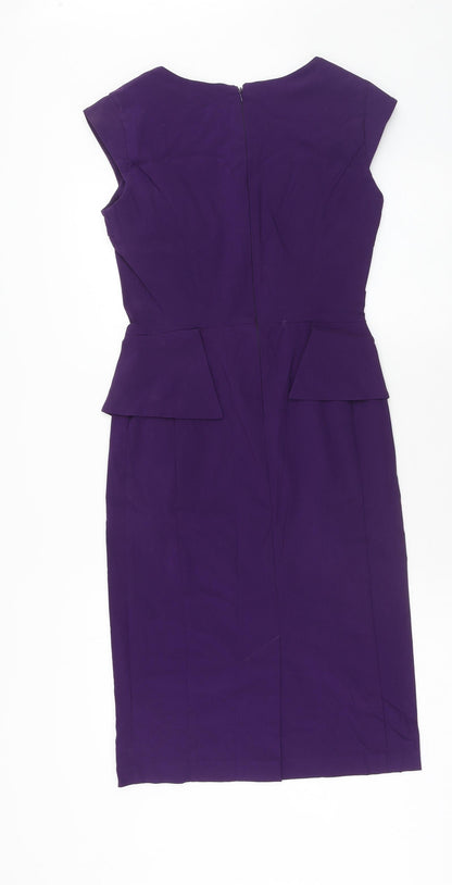Julian MacDonald Womens Purple Polyester Pencil Dress Size 10 Scoop Neck Zip