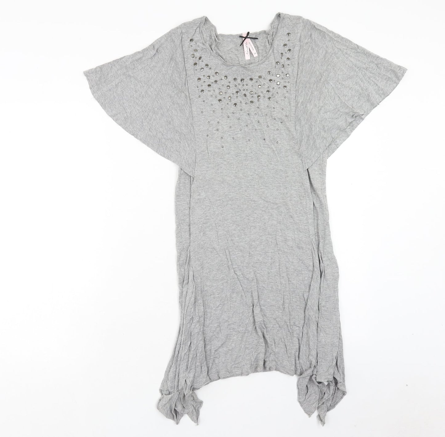 NEXT Womens Grey Viscose T-Shirt Dress Size 10 Scoop Neck Pullover - Volume Sleeves