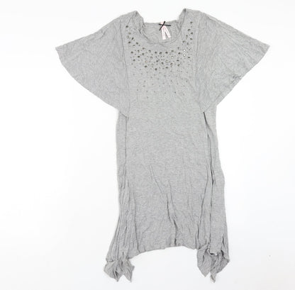 NEXT Womens Grey Viscose T-Shirt Dress Size 10 Scoop Neck Pullover - Volume Sleeves