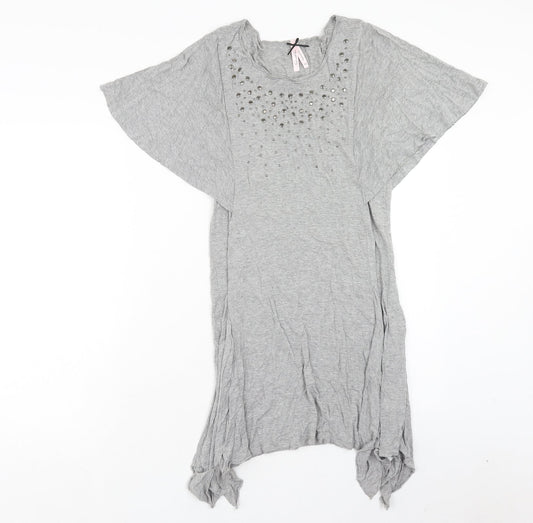 NEXT Womens Grey Viscose T-Shirt Dress Size 10 Scoop Neck Pullover - Volume Sleeves