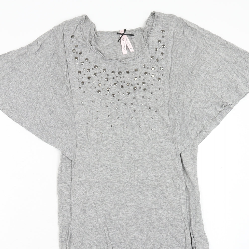 NEXT Womens Grey Viscose T-Shirt Dress Size 10 Scoop Neck Pullover - Volume Sleeves