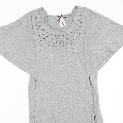NEXT Womens Grey Viscose T-Shirt Dress Size 10 Scoop Neck Pullover - Volume Sleeves