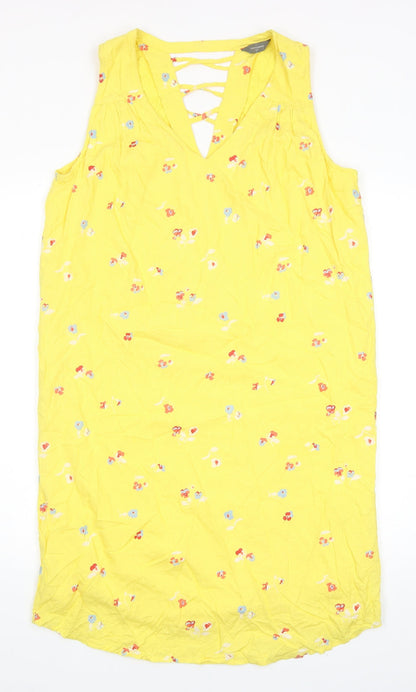 Denver Hayes Womens Yellow Floral Viscose Tank Dress Size S V-Neck Pullover