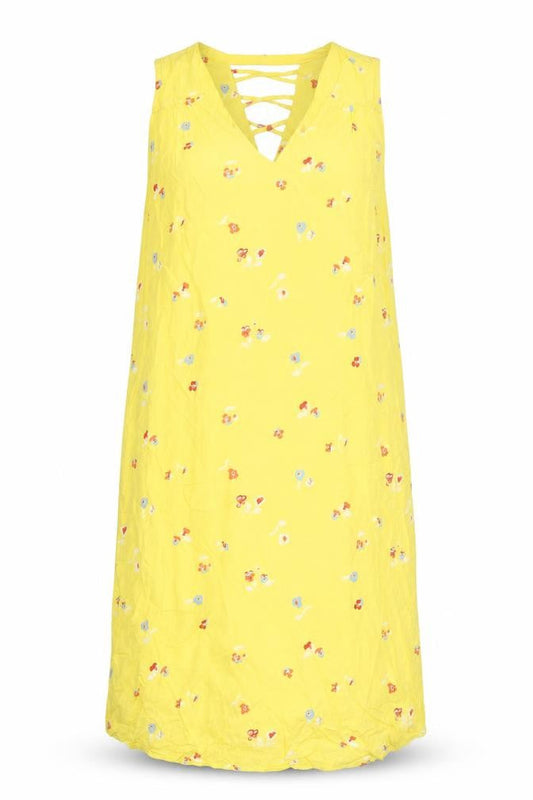 Denver Hayes Womens Yellow Floral Viscose Tank Dress Size S V-Neck Pullover