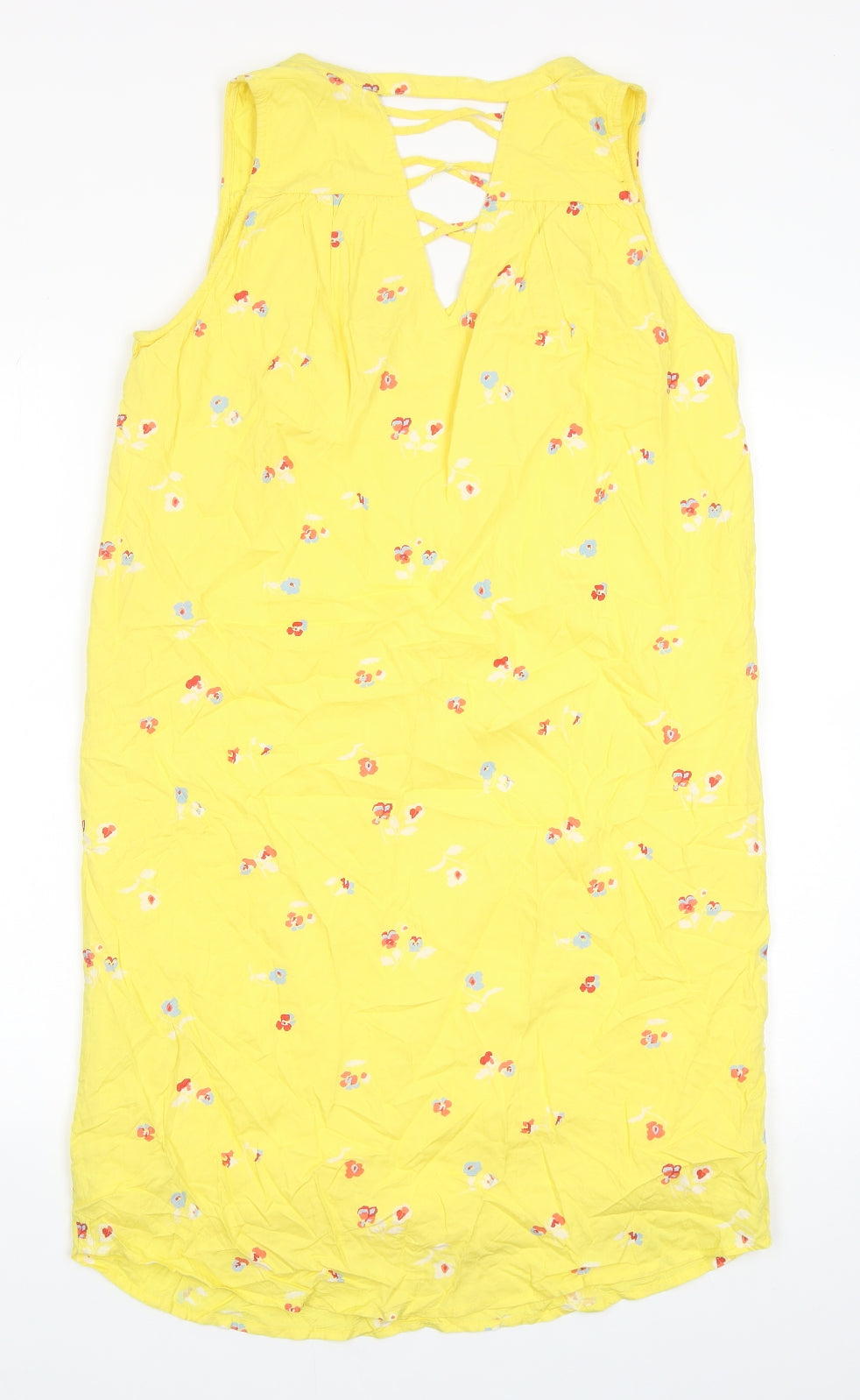 Denver Hayes Womens Yellow Floral Viscose Tank Dress Size S V-Neck Pullover