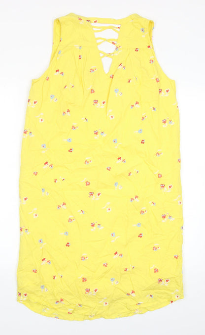 Denver Hayes Womens Yellow Floral Viscose Tank Dress Size S V-Neck Pullover