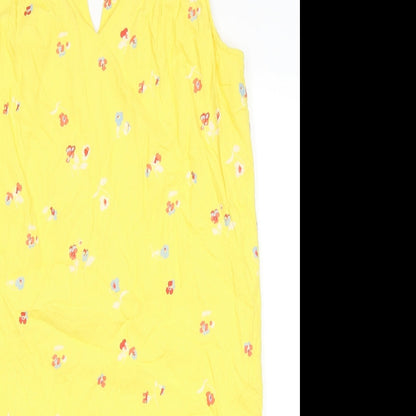 Denver Hayes Womens Yellow Floral Viscose Tank Dress Size S V-Neck Pullover