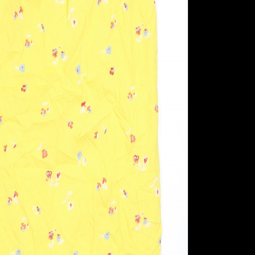 Denver Hayes Womens Yellow Floral Viscose Tank Dress Size S V-Neck Pullover