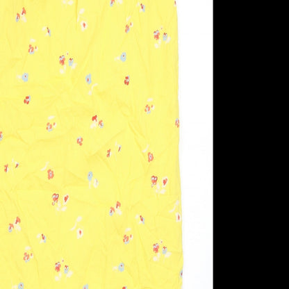 Denver Hayes Womens Yellow Floral Viscose Tank Dress Size S V-Neck Pullover