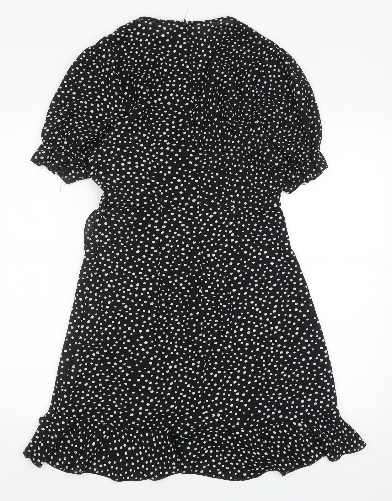 Missguided Womens Black Polka Dot Polyester Fit & Flare Size 8 V-Neck Zip