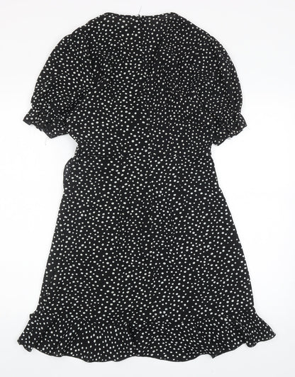 Missguided Womens Black Polka Dot Polyester Fit & Flare Size 8 V-Neck Zip