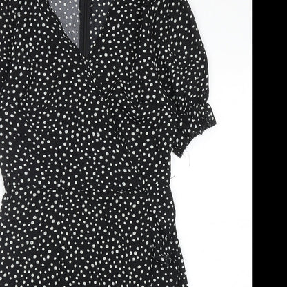 Missguided Womens Black Polka Dot Polyester Fit & Flare Size 8 V-Neck Zip