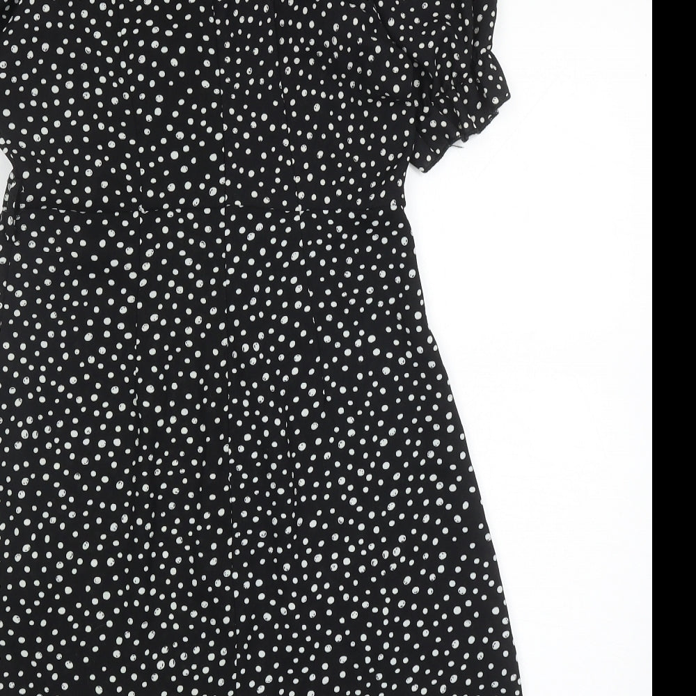 Missguided Womens Black Polka Dot Polyester Fit & Flare Size 8 V-Neck Zip