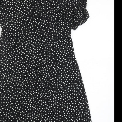 Missguided Womens Black Polka Dot Polyester Fit & Flare Size 8 V-Neck Zip