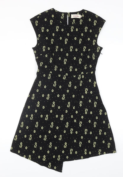 Louche Womens Black Floral Viscose Trapeze & Swing Size 12 V-Neck Zip