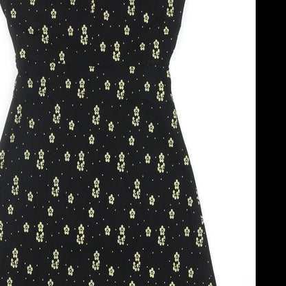 Louche Womens Black Floral Viscose Trapeze & Swing Size 12 V-Neck Zip